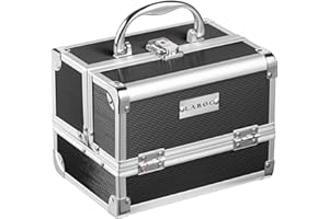 LaRoc Aluminium Professional Cosmetic Makeup Vanity Travel Portable Case with Mirror, Organiser Storage Nail Beauty Jewelry Tools Carry Lockable Box with Keys Durable, Black