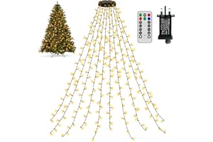 SKYELE Christmas Tree Lights with Ring - 2M X10 Strands 200 LEDs Fairy Lights Plug in, Waterproof/Remote Control/Timer/Indoor/Outdoor Christmas Lights for Garden Xmas Decorations