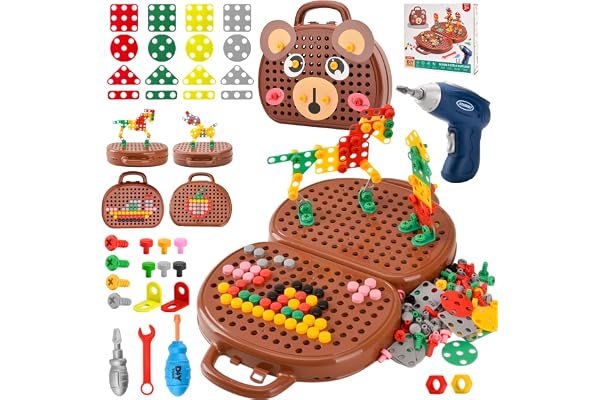 DAOUZL Boîte à Outils de Jeu Magique Montessori avec Perceuse, Jouets Montessori, Boite à Outils Montessori, Boite a Outils Magique, Boîte à Outils Créative pour Fille Garçon 3 4 5 Ans (A)
