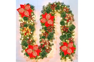 SHAVINGFUN Girlanda bożonarodzeniowa, girlanda bożonarodzeniowa ze światłami, 2,7 m, girlanda bożonarodzeniowa, dekoracje podświetlane diodami LED, na schody, kominki, Boże Narodzenie, świąteczny