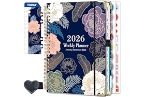 NEYSA Agenda 2026 Semainier Spirale de Janvier à Décembre 2026 (12 mois) A5 Agenda Scolaire Avec boucle de stylo,Règle Signet & Autocollants de plan, pochette (B10-Bleu)