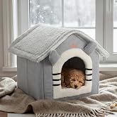 GOBYPET Klasik &Ccedil;atılı Kedi Evi ve K&uuml;&ccedil;&uuml;k Irk K&ouml;pek Kul&uuml;besi ve Yuvası &ndash; Minderli Peluş İ&ccedil; Mekan Yatağı, Fermuarlı &Uuml;st B&ouml;l&uuml;m, T