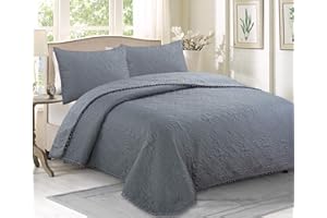 HaraDeco Colcha Boutí Gris Cama 150 con Pompones, Confeccionado Microfibra Relleno Fina con Funda Almohada(Pompon Gris, Cama 150)