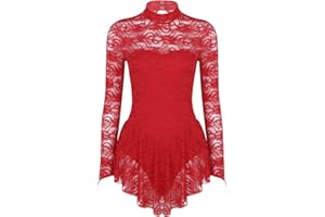 iiniim Women Adults Floral Lace Figure High Cut Ice Skating Ballet Dance Leotard Dress Costume
