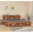 RJ ART Wooden King Size Bed with Storage | Kuber Design Double Bed Cot Bed with Box Storage and Traditional Brass Work for Bedroom & Hotel | Sheesham Wood | Honey | Recommended Mattress Size: 78 X 72