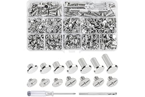 Annickee 175 Sets Chicago Screws, Leather Rivets, Book Binding Rivets 4/5/6/8/10/12/15mm, Rivet For Leather with screwdriver and 4mm drilling tool, leather rivet kit for leather crafts, clothes, shoes