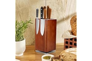 RUBESSIA Bloc Couteau Cuisine, Range Couteaux de Cuisine, Blocs Couteaux Vides, Porte Couteau, Bloc à Couteaux Magnétique, Support Couteau de Cuisine Bois, Rangement avec Poils, Universel, 25x12x12 cm, Nature