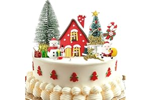 Xsstarmi Merry Christmas Cake Topper Decorations with Elk Snowman Santa Claus Xmas Tree Cake Topper Decorations for Wedding Birthday Christmas Party DIY Cake Decorations Supplies