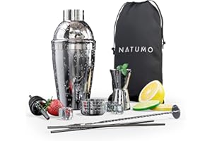 ‎NATUMO Natumo® Cocktail Set 10 teilig [Testsieger] mit E-Book aus hochwertigem Edelstahl - Cocktail Shaker mit 2/4 cl Jigger, Profi Barkeeper Set, Cocktailset aus Edelstahl
