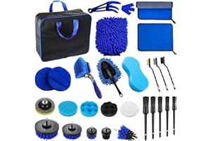 bemece Lot de 29 brosses de Nettoyage de Voiture avec Sac de Transport, pour l'intérieur de la Voiture, extérieur, Moteur, Fentes d'aération, Tableau de Bord, Panneaux et Nettoyage de l'endurance