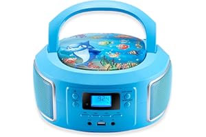 Cyberlux Tragbare Boombox | FM Radio | AUX-In | CD/CD-R | USB | Kopfhöreranschluss | CD-Player | Kinder Radio | CD-Radio | Kompaktanlage | Stereoanlage | Boombox, Bubble Blau