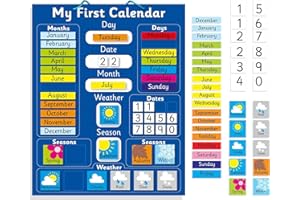 FRIDGE MAGIC Interactive Children's Magnetic Learning Calendar - Blue- Fun Educational Tool for Time, Seasons, and Weather Awareness - 40x32 cm with Easy Hang Loop