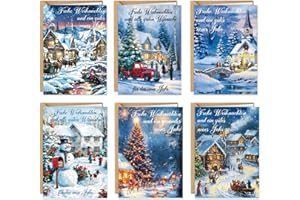 BOYATONG 12 Weihnachtskarten mit Umschlag Set, Weihnachtskarte, Schönste Weihnachtskarten Klappkarten, Christmas Cards Weihnachtsgrußkarten, Frohe Weihnachten Karte Weihnachten Geschenke Frauen Männer Kinder