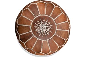 ‎ALMADIH ALMADIH marokkanische Echtleder Sitzkissen Camel braun - gefüllt geliefert - Robustes Leder 100% Handarbeit orientalische Ottoman Sitzsack Sitzpouf Bodenkissen Fußhocker Hellbraun (Pouf Camel)