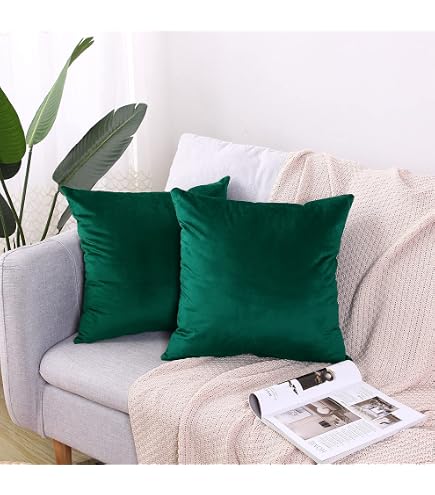 Bonhause Federe per Cuscini Foglie d'oro 40 x 40 cm Copricuscini Decorativi Stampa d'oro Foglie Velluto Morbido Verde Federa per Cuscino Divano Letto Casa Decorazione Set di 2