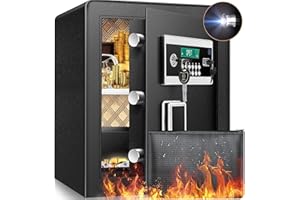 MEJASG Caja fuerte de 45 L, resistente al fuego, con bolsillo para documentos ignífugo, caja fuerte digital con caja de seguridad integrada y estante extraíble, gran caja fuerte para muebles, joyas, dinero