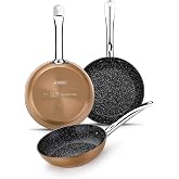 Monix Copper | Set of 3 Frying Pans 20-24-11 cm | Copper Effect, Non-stick Forged Aluminium with Titanium Particles, Suitable