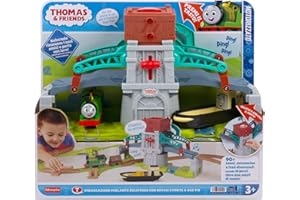 Thomas & Friends Bulstrode Pocii i Most Kierunkowy, zestaw do gry 2,4 metra toru z lokomotywą Percy w zestawie, ruchomy mostek z przyciskiem do aktywacji dżwięku, zabawka dla dzieci, 3 lata, HYR82