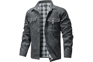 Zaitun Men's Flannel Lined Shacket Jacket Plaid Brushed Lining Cowboy Western Twill Outdoor Shirt Jacket