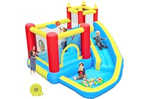 DIYJOTOFUN hüpfburg Kinder mit rutsche und kletterwand, hüpfburg gebläse inklusive, innen und außen hüpfmatratze für Kinder Bouncy Castle 3-10 Jahre 274 x 310 x 218 cm Outdoor hüpfburgen