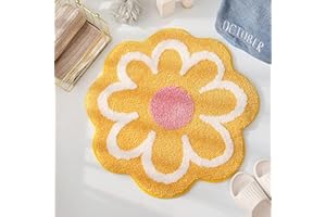 JUSTUP Teppich Wohnzimmer, Blumen Teppich Weiche Antirutsch Badematte mit Hoher Hygroskopizität Badvorleger Duschvorleger Fußmatte Teppichboden für Bad Küche Wohnzimmer Toilette 25.6x25.6 Inches (Gelb)
