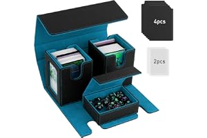 TiMOVO MTG däcklåda, befälhavardäckfodral, Black Cyan | Fits 200+ Double-Sleeved Cards, Magnetic Leather Storage Box, 2 Commander Display & 4 Dividers & Dice Tray