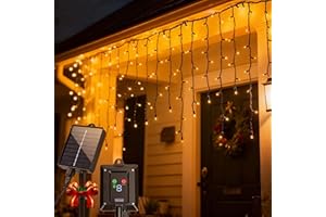 Aigostar Cortina Luces Navidad para Exterior Solares, 3M+5M*0.6M 100 LED 8 Modos, Cortinas de Luz Navidad Exterior, IP65, Visualización del nivel de batería, para Bodas, Fiestas. Blanco Cálido