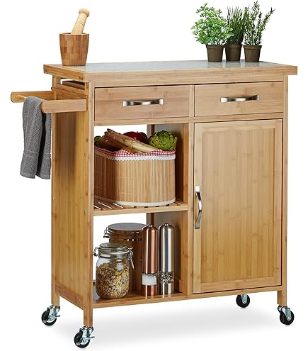 VCM Houten Keukentrolley Serveerwagen Rollende Trolley Nissenkast Oprolbare Wielen Tusal Houten Keukentrolley Serveerwagen Rollende Trolley Nissenkast Oprolbare Wielen Tusal