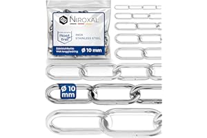 2 pezzi 50-cm = 0,5-metri 10-mm di spessore catena in acciaio inox V4A a maglia lungo da NietFullThings in un unico pezzo catena di ancoraggio DIN 5685 DIN 763 0,5-m