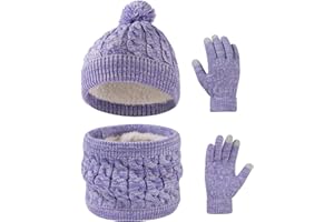 Waylipun 3 en 1 Echarpe et Gants Bonnet Ensemble Trois Pièces, Enfant Tricoté Tour de Cou Chaud Enfants Gants Bonnet, Hiver Accessoires Ensemble Set Pour Garcon Filles 3 à 10 ans