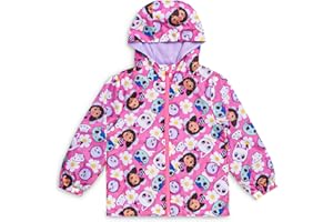 Gabby's Dollhouse Girls Raincoat | Pink Waterproof Fleece Lined Jacket with Hood | Zip-Up Kids Rain Jacket | Toddler Girls Outdoor Coat