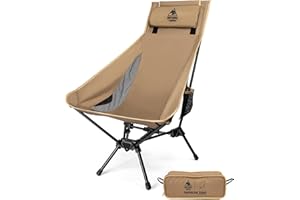 OneTigris TIGERBLADE Krzesło kempingowe z wysokim oparciem, składane, 170 kg, lekkie krzesło kempingowe, trójkątna rama, krzesło wędkarskie, składane z 2 kieszeniami bocznymi, ultralekkie krzesło do