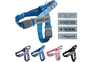Paworld Arnés Perro de Servicio, Arnes para Perros, 4pcs Parches Reflectantes, Arnes Perro Ajustable con Asa, Arnés de Servicio para Perro para Entrenamiento y Equipo de Correr (Azul, L)