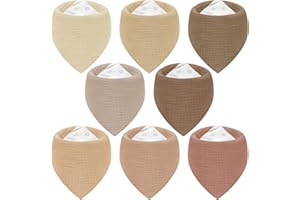 Yukkidds Lätzchen Baby 8 Stück Dreieckstuch Musselin Halstuch baby Saugfähig 100% Baumwolle Sabberlätzchen Verstellbare für Junge und Mädchen (Braun)