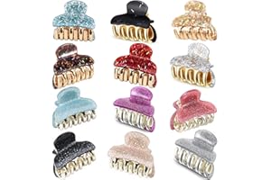GENERIES 12 Pieces Small Plastic Hair Claw Clips Sequins Acrylic Hair Jaw Clip Colorful Mini Hair Barrette for Girls and Women