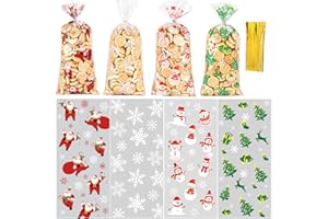 BROMMAT 100 Sachet Biscuit Noel Sachets Transparents Plastique,Sachet Alimentaire Cellophane Noël sachet plastique enfant sacs pour chocolat bonbons