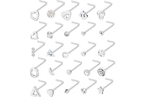 Adramata 20G 25 Piezas Piercing Nariz Anillos Espárragos Acero Inoxidable Hueso En Forma De L Piercing Nariz Para Mujer Hombre