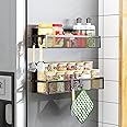 Magnetic Spice Rack for Refrigerator, AUFWORLD 2 Pack Magnetic Shelf, Fridge Magnet Organizer with Moveable 4 Hooks, Magnetic Fridge Shelf for Kitchen Organization and Storage