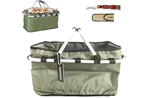ADCSHOP - Pilzkorb und Pilzmesser Set zum Sammeln von Pilzen und Früchten - faltbar, strapazierfähig, waschbar, gepolsterte Griffe und sporenfreier Boden - 42 x 26 x 22 cm