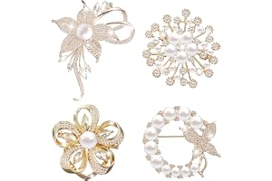 Xanthelle Broschset för kvinnor, 4 eleganta broscher i guld och roséguld med pärlor och kristaller, stift för att minska och