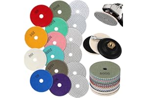 IXYDOR 14 Pezzi Diamantati per Lucidatura Umido/Secco 100mm Dischi per Lucidare Marmo Supporto in Gomma M14 tamponi per lucidatura 50# - 8000# per Granito Piastrelle Cemento Pietra