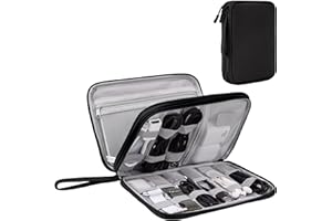 Arae Organizer Valigia per Accessori da Viaggio, Porta Cavi da Viaggio Doppio Strato con Grande Capacità per Cavi, Carte, Caricatori, Cuffie - Gadget Tech Utile per Viaggio e Zaino, L, Nero