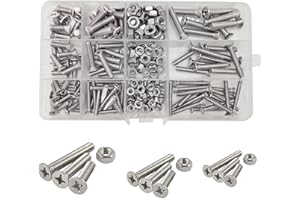 WeqeYent M4/M5/M6 Cross Countersunk 304 Stainless Steel Machine Screws Bolts and Nuts, 204 Pcs 16/25/30mm Flat Head Screws Nuts Bolts Assortment Set and Kit