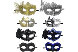 CNYMANY 8 máscaras para parejas, para hombres y mujeres, sexy, para fiesta de baile, disfraz veneciano, negro, azul, dorado, plateado