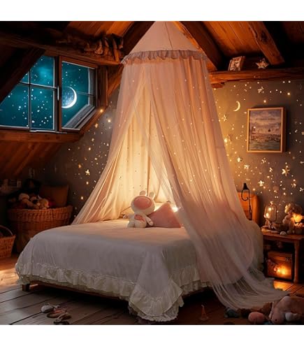 Baldacchino per ragazze con luci, tende da letto con 100 LED