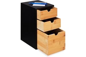 ‎RELAXDAYS Relaxdays Pudełko z szufladami, bambus, 3 szuflady, wys. x szer. x gł.: 28 x 17 x 21,5 cm, organizer na biurko, do biura, naturalny/czarny