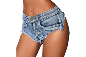 Maeau Hotpants Femme Short en Denim Court troué Pantalon en Jean Taille Basse Short Tubulaire Stretch été Mini Jeans effiloché Short en Denim pour la Nuit Club Party S-XXL