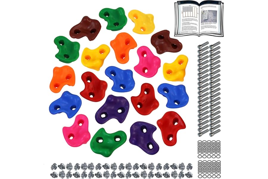 ALPIDEX Children's climbing holds, load capacity up to 200 kg, Mounting material included, different quantities multicolored - 20 pieces