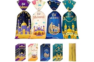 BSEICAL 100 Pièces Sac Eid Mubarak, Aid Mubarak Decoration, Sachet Bonbons Anniversaire et Fête Musulmane, Ramadan Mubarak Deco, Décoration Aid Moubarak Sachets Cadeau Sac Cadeaux pour Biscuits Bonbons Gateau