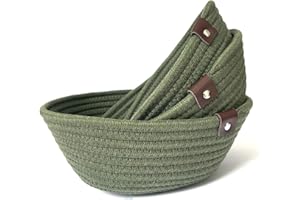 ASTER HOME Set di 3 Cestini Portaoggetti – Cestino in Corda di Cotone – Cestini Organizer per Cucina, Soggiorno, Bagno - Contenitori Multiuso in Tessuto per Giocattoli, Chiavi, Telecomandi (Verde)